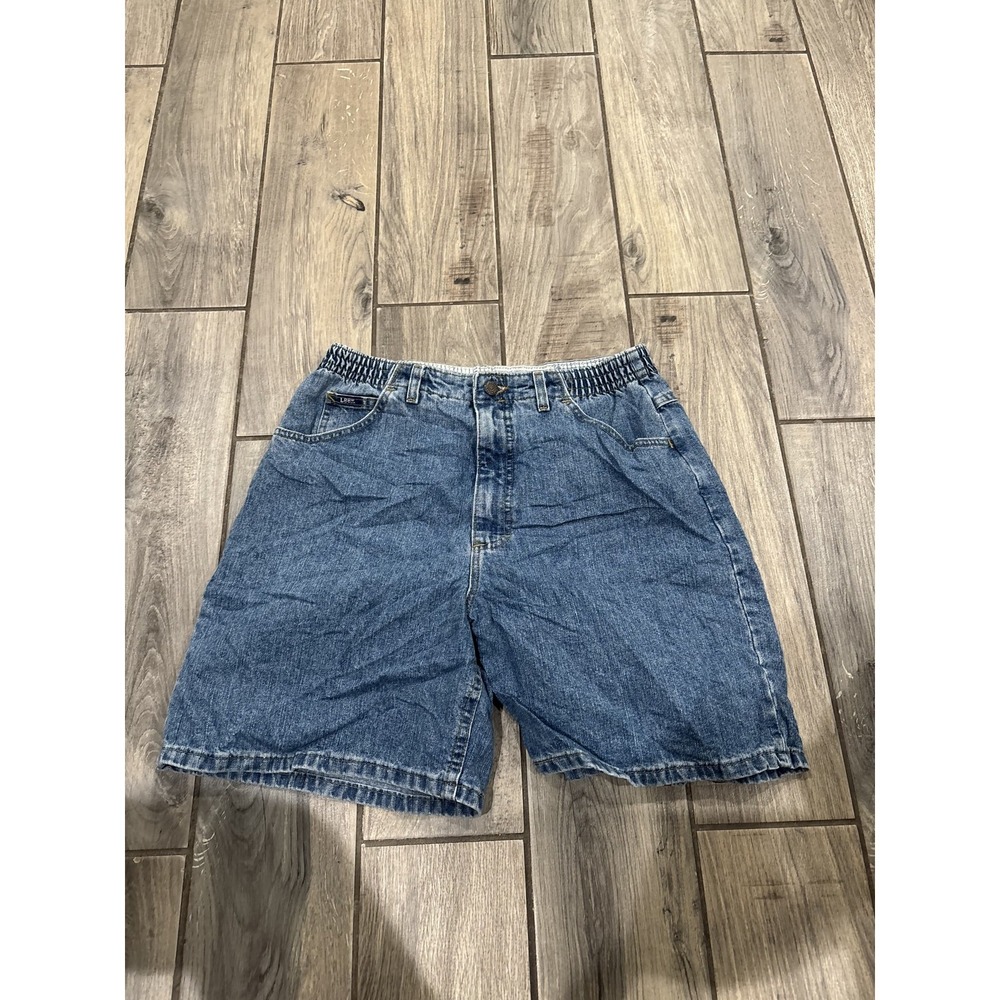 Lee Women's Vintage Medium Wash Denim Shorts Relaxed Fit Elastic Waist Mid Rise